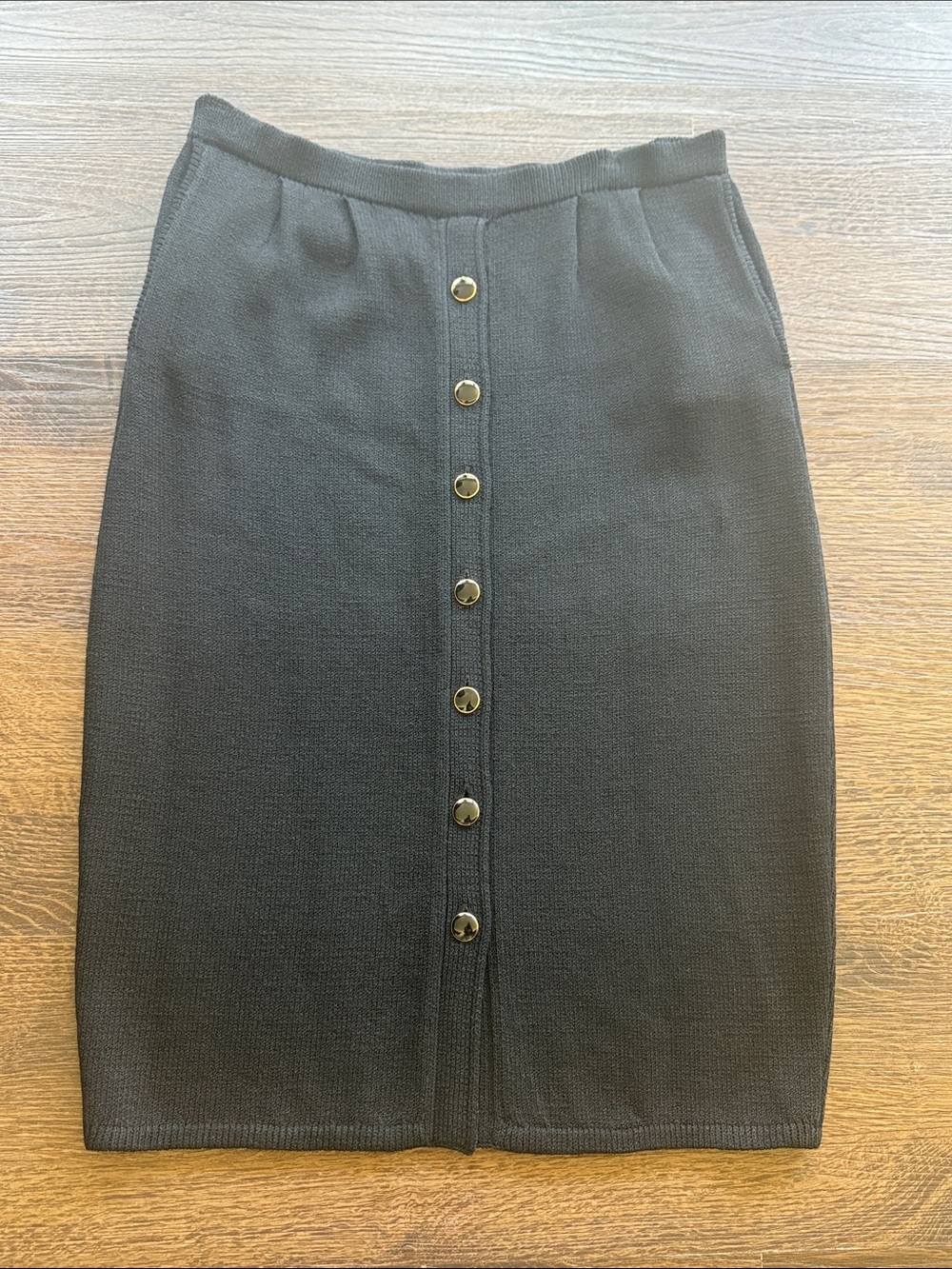 St. John Black Knit Button-Front Pencil Skirt